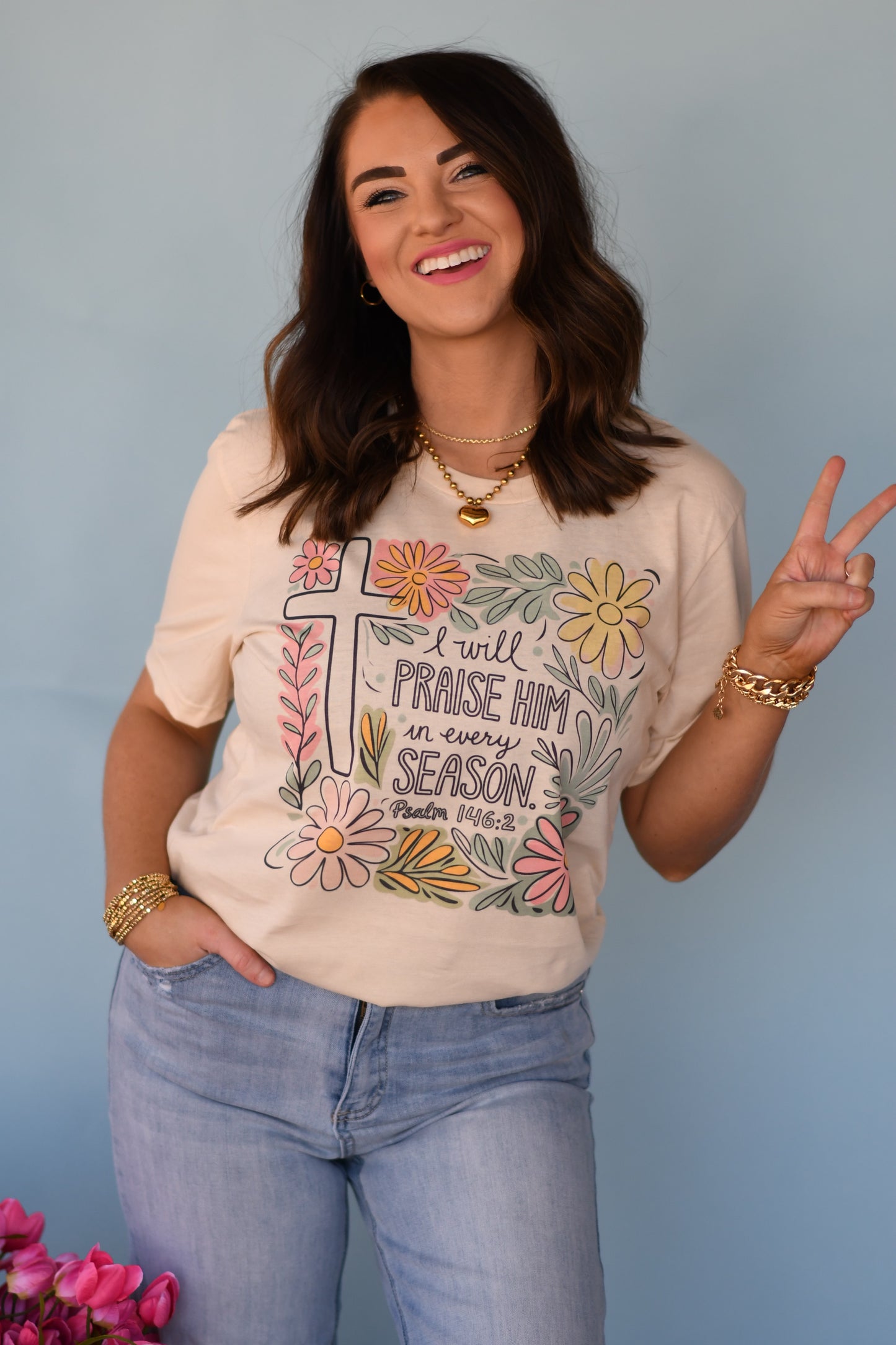 I Will Praise Him In Every Season Floral Tee