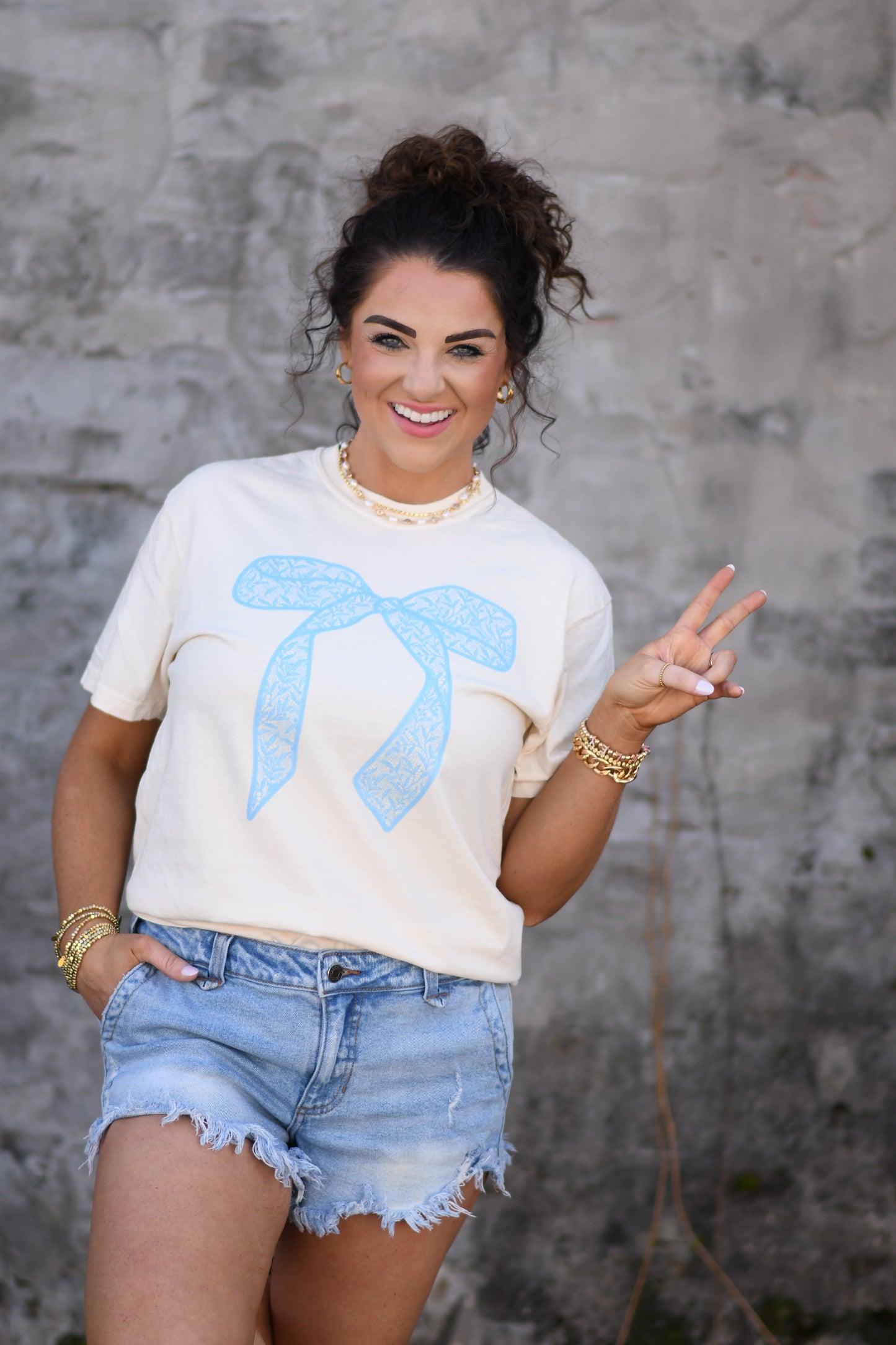 Turquoise Lace Bow Tee