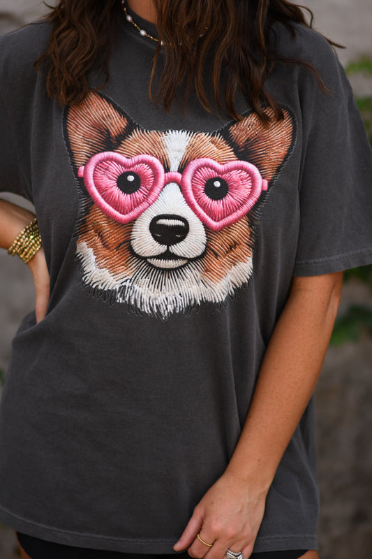 Corgi Faux Embroidery Tee