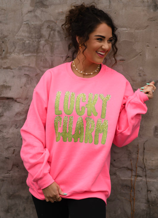 Lucky Charm Faux Glitter Sweatshirt