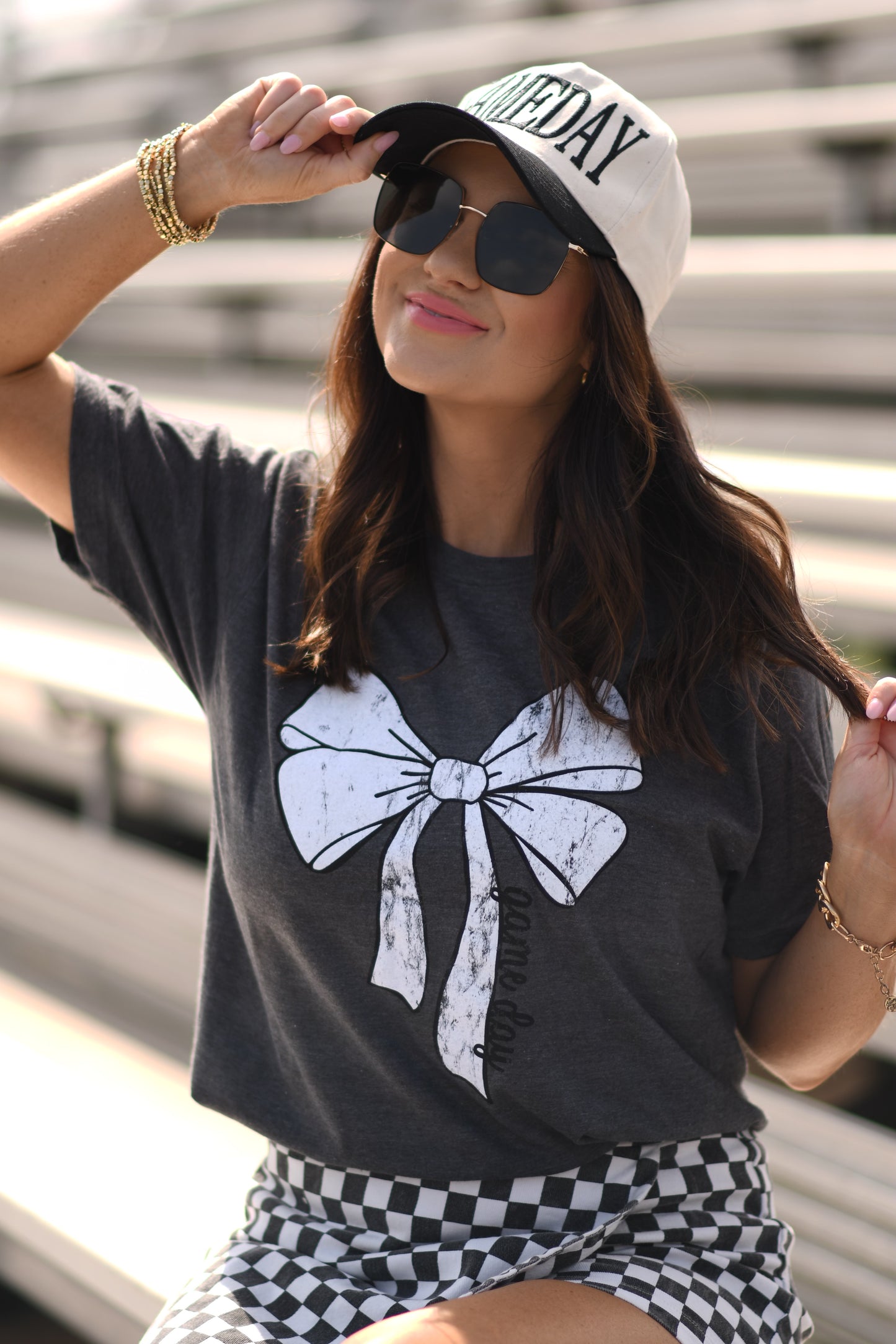 RTS Heather Charcoal Game Day Bow Tee
