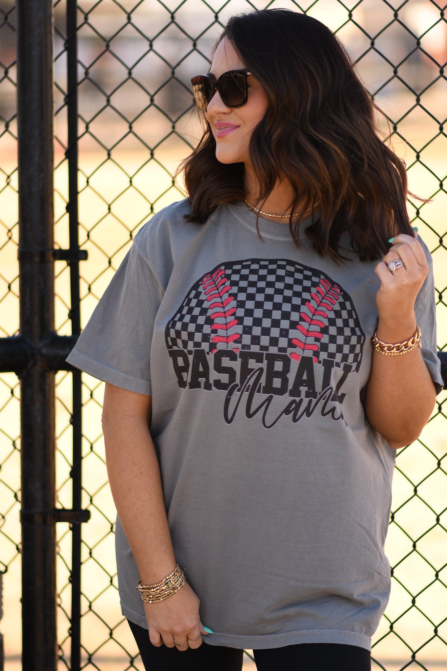 Checkered Baseball Mama Tee