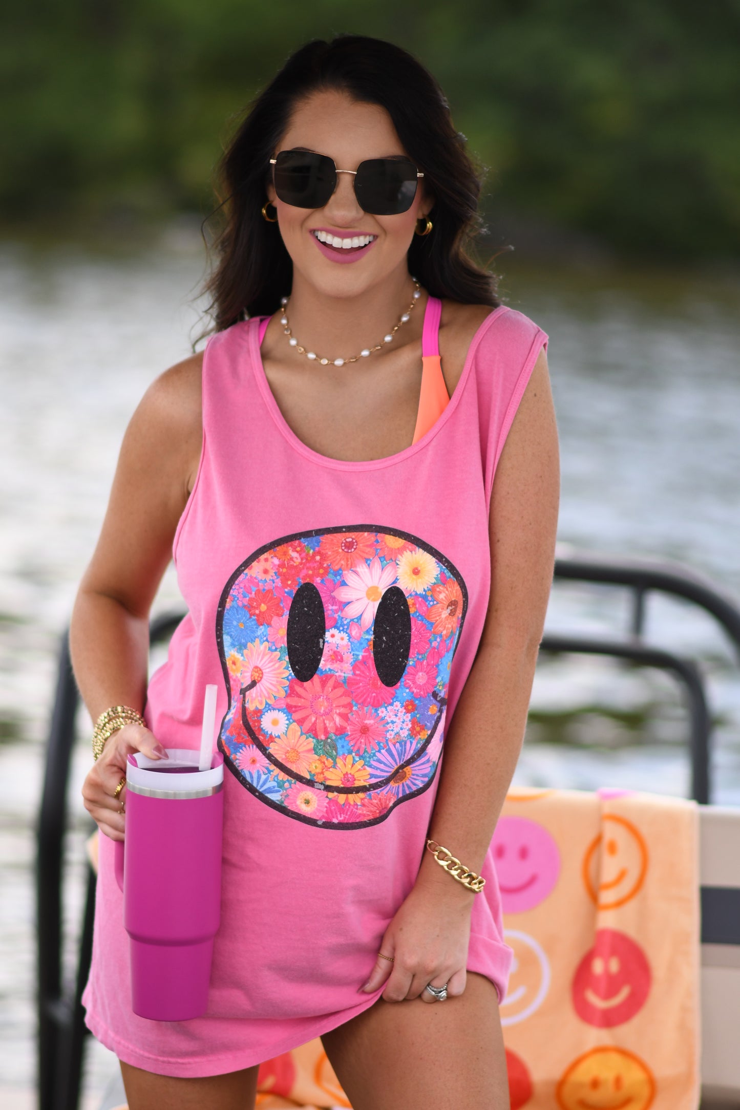Neon Floral Smiley Tank/Tee