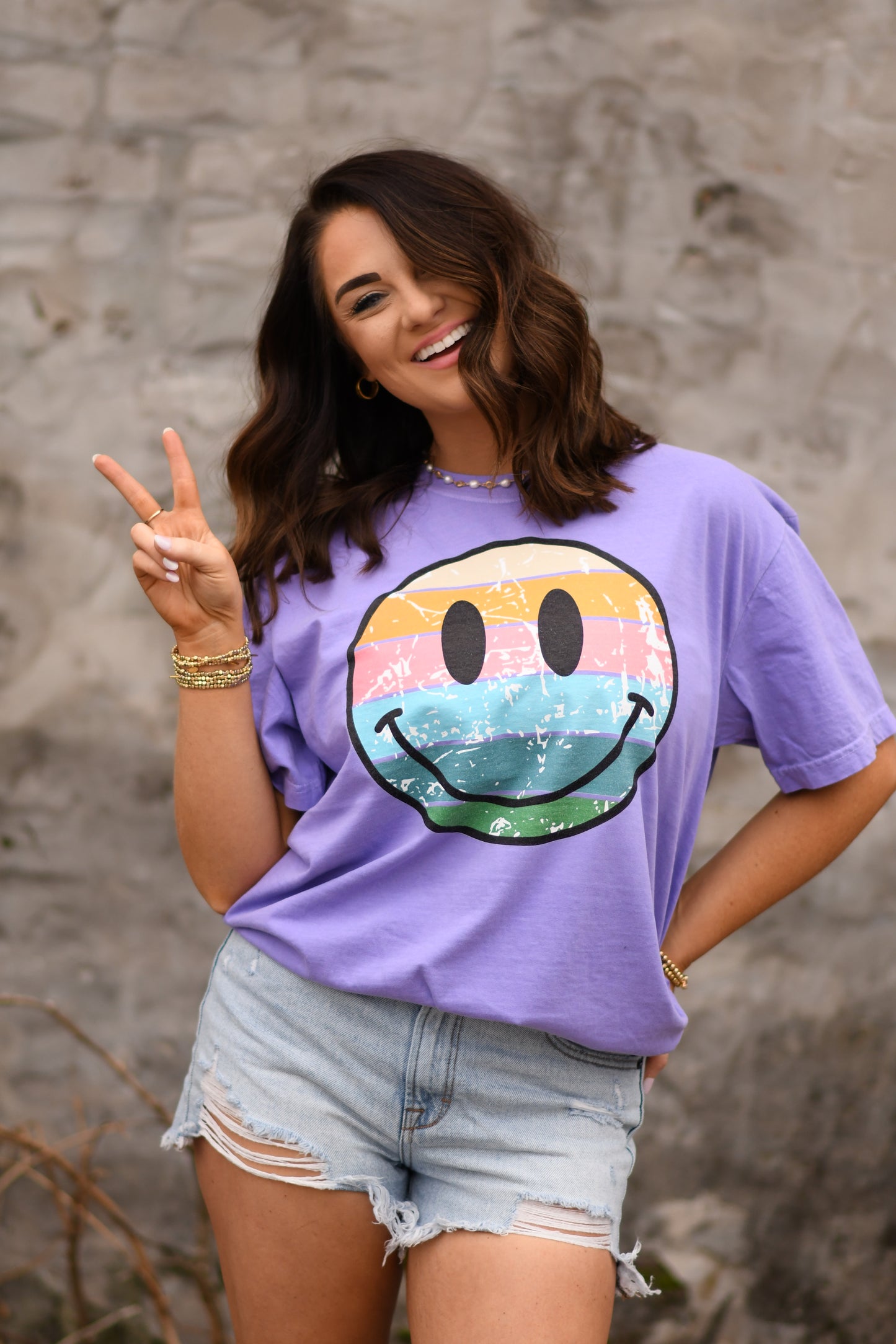 Striped Smiley Face Tee