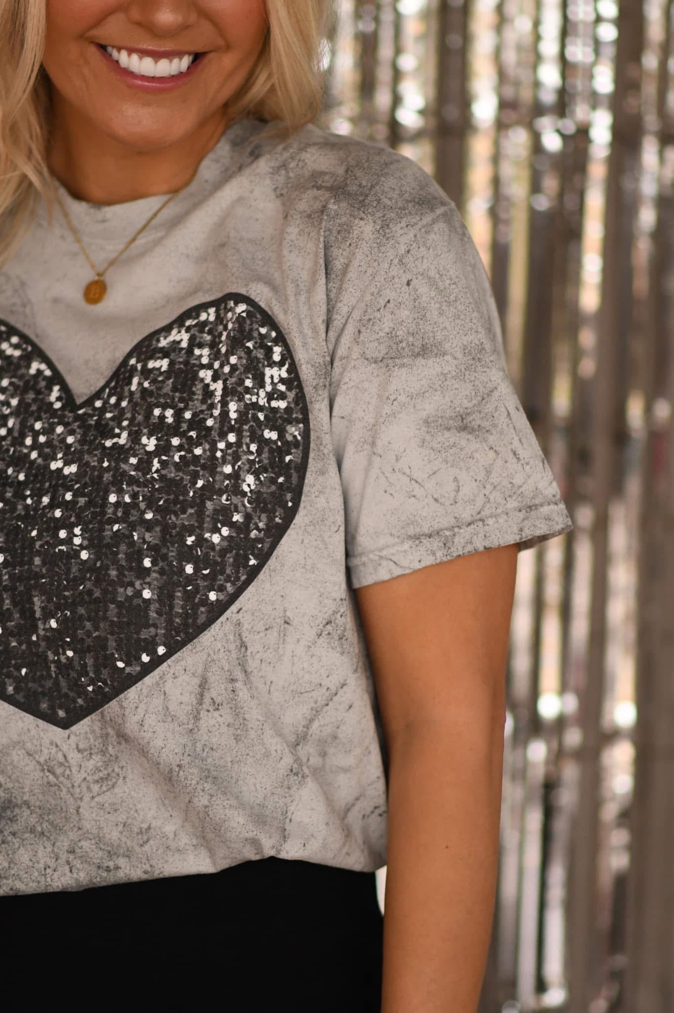 Faux Sequin Heart Tee