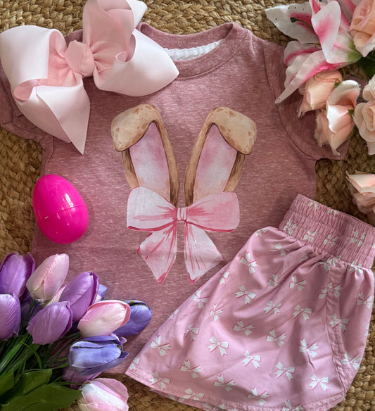 Girls Bunny Ears With Bow Melange Tee