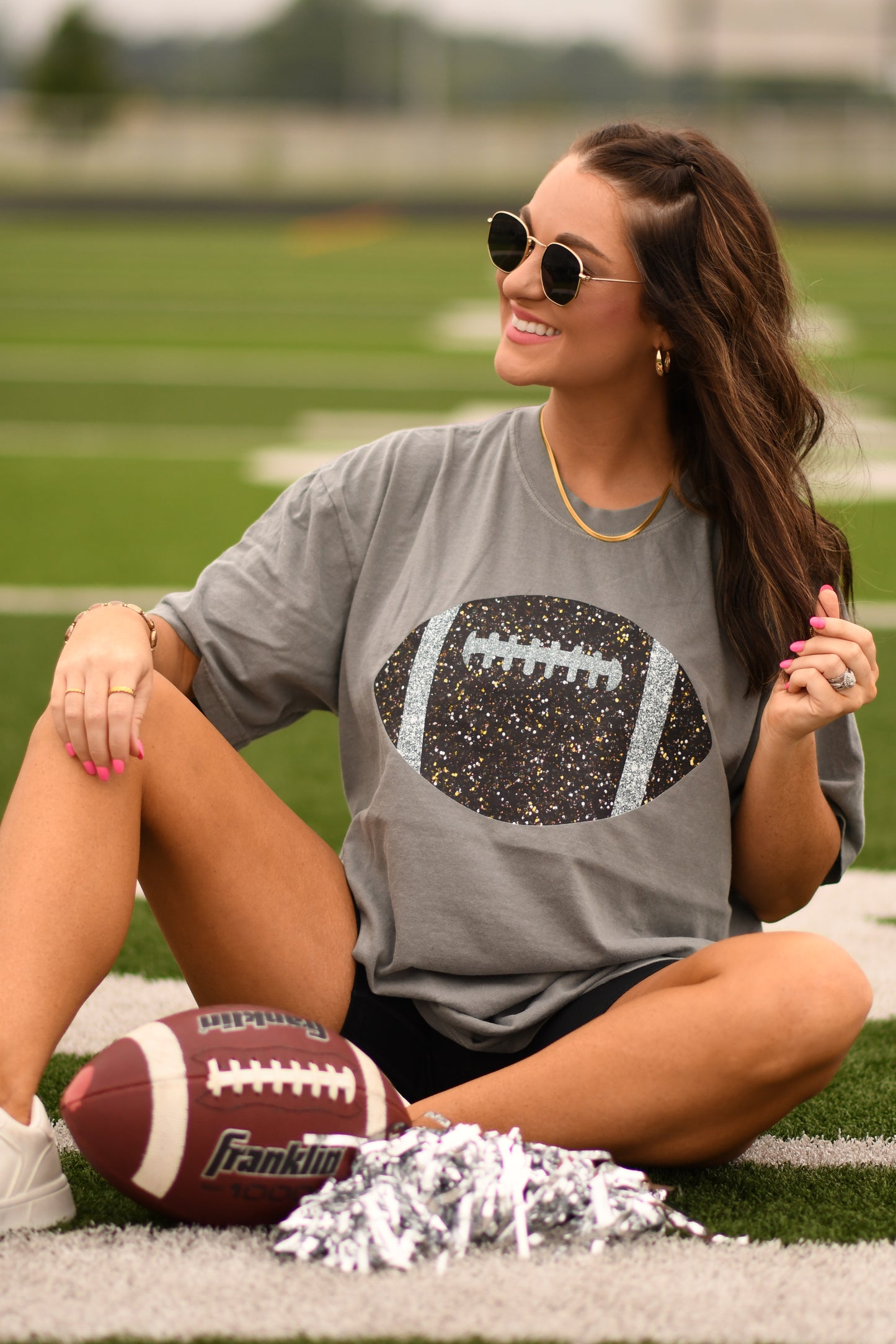 Grey Faux Glitter Football Tee