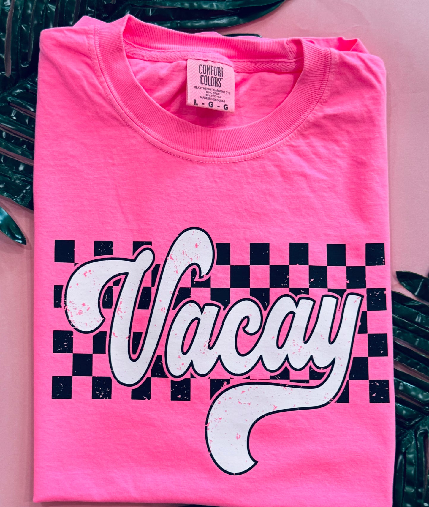 Neon Checkered Vacay Pick Your Color Tee