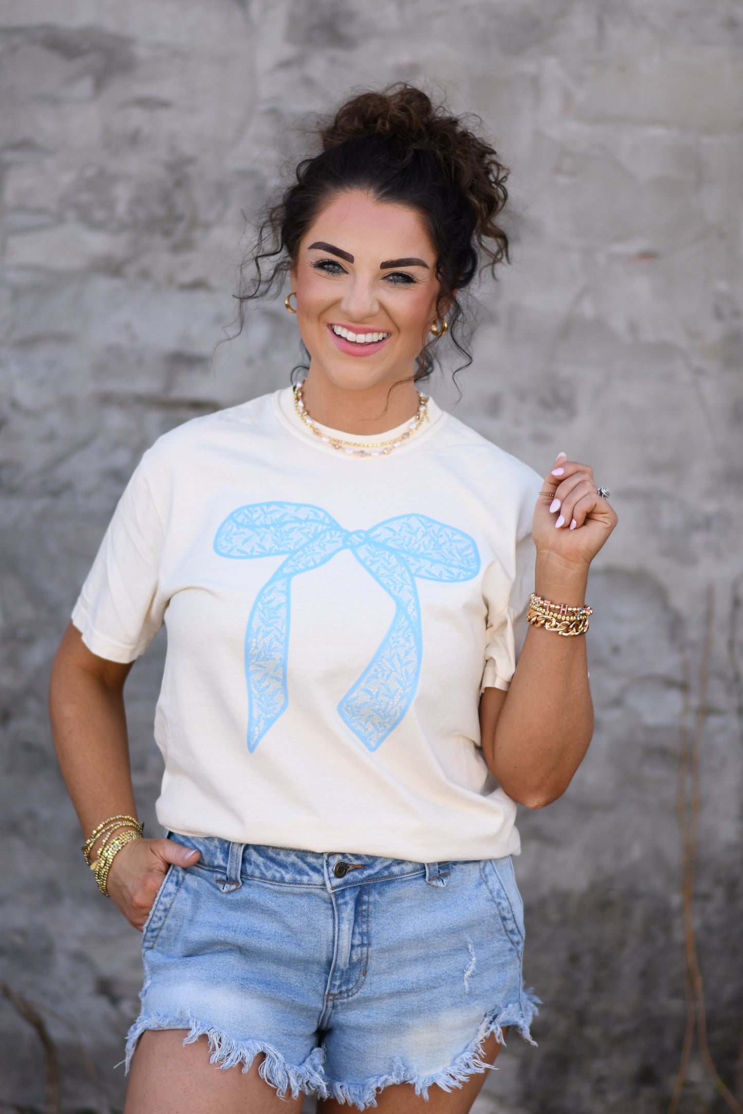 Turquoise Lace Bow Tee