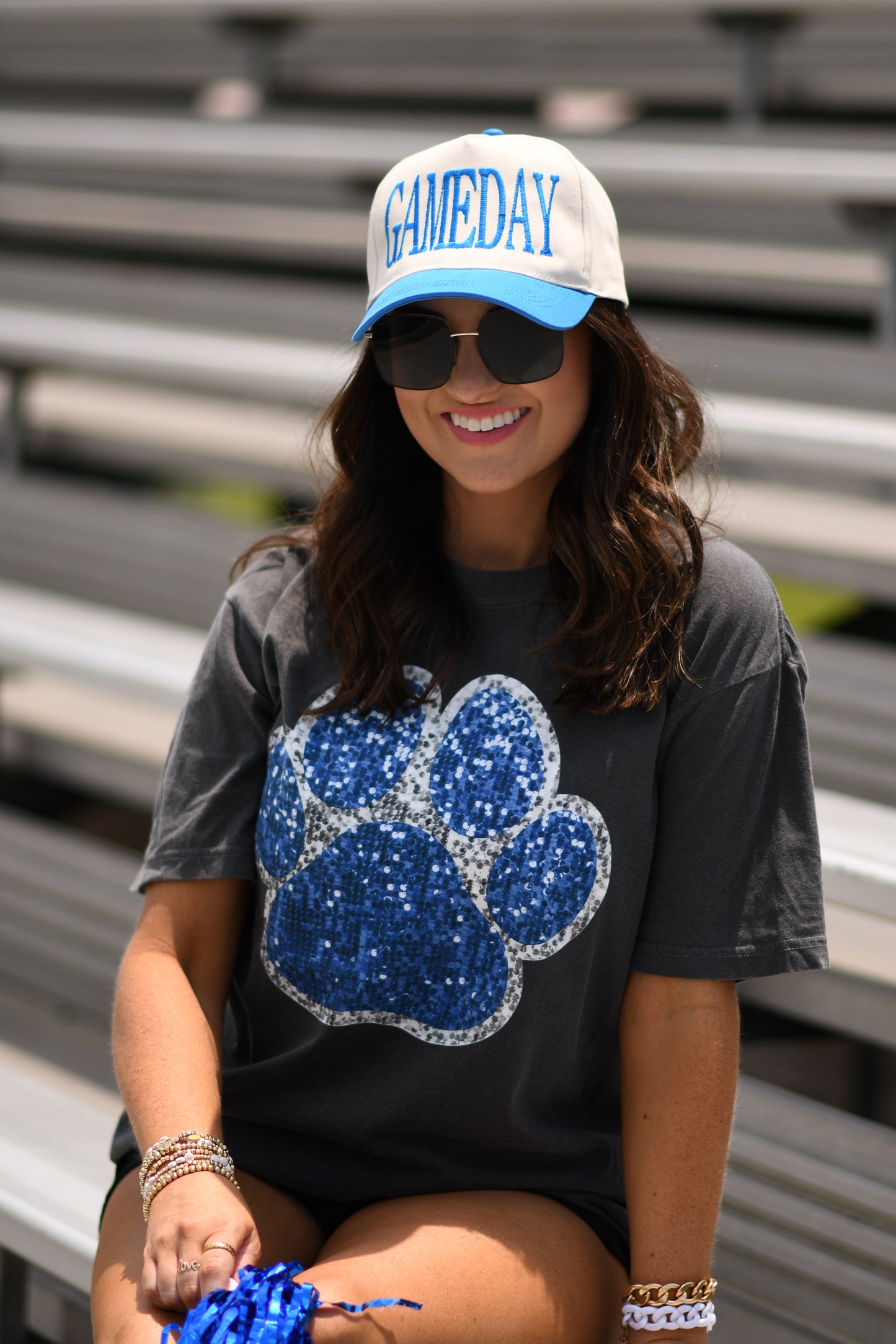 Blue & Silver Faux Glitter Paw Print Tee