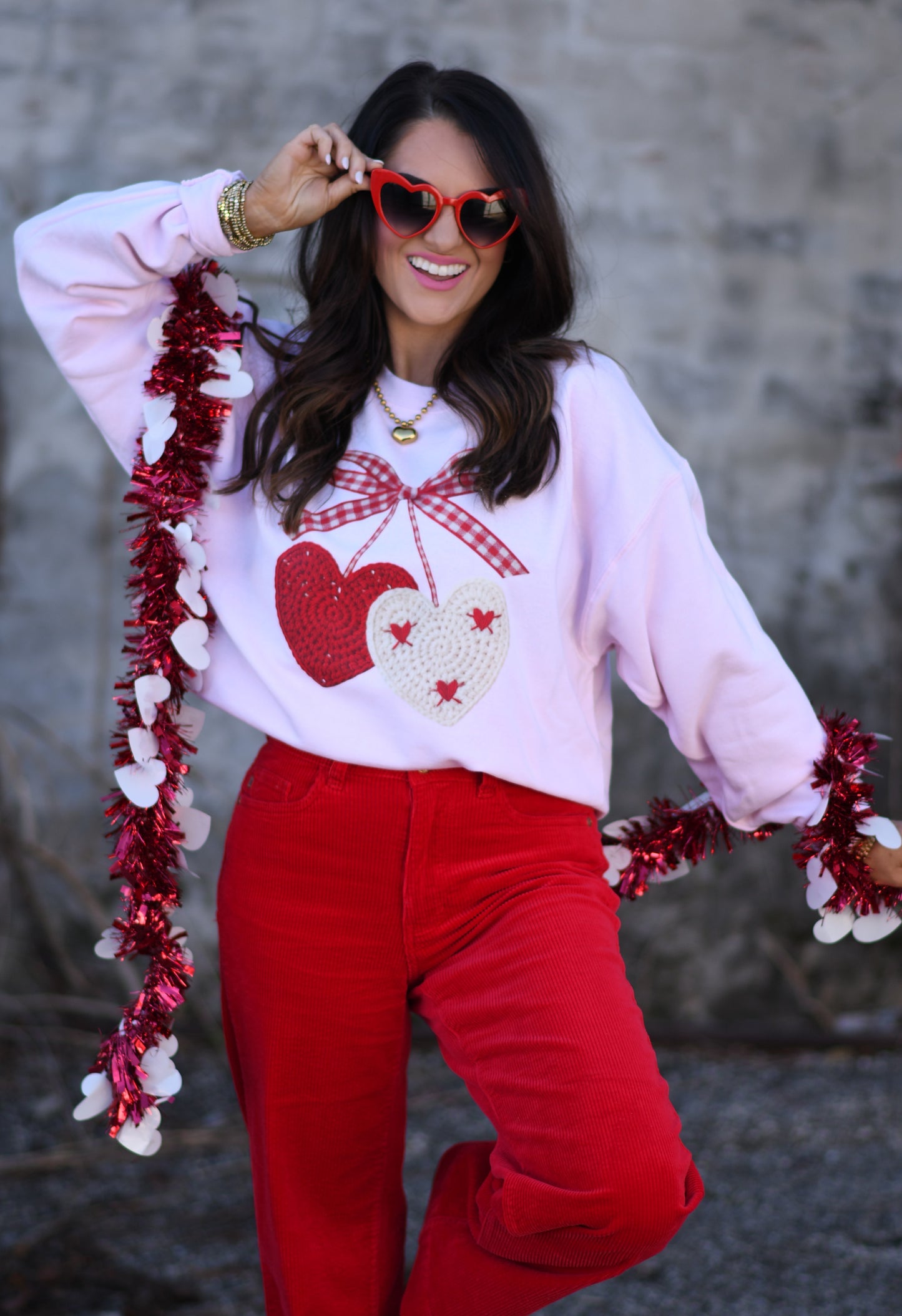 *SALE* RTS Faux Crochet Cherry Hearts Sweatshirt