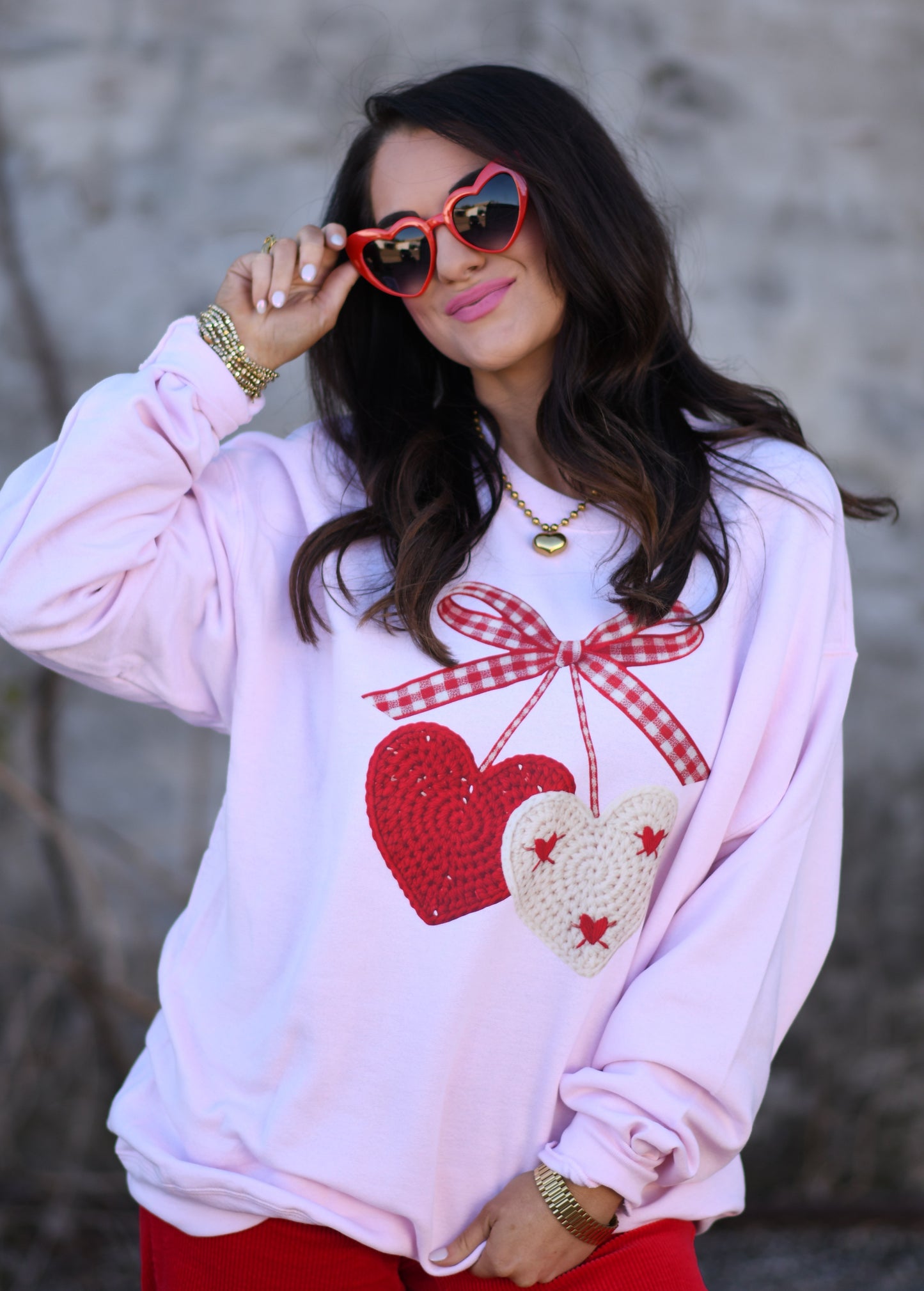 *SALE* RTS Faux Crochet Cherry Hearts Sweatshirt