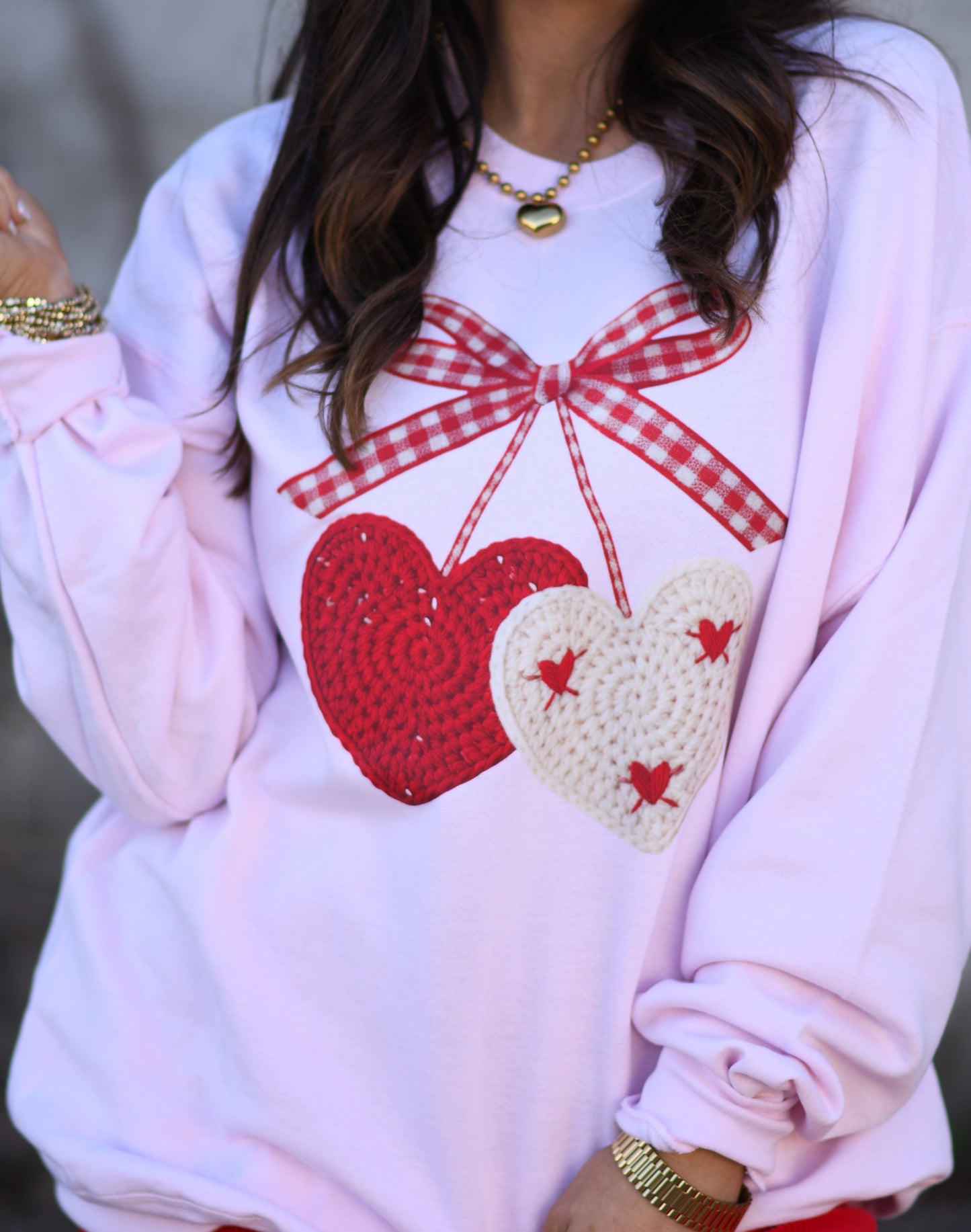 *SALE* RTS Faux Crochet Cherry Hearts Sweatshirt