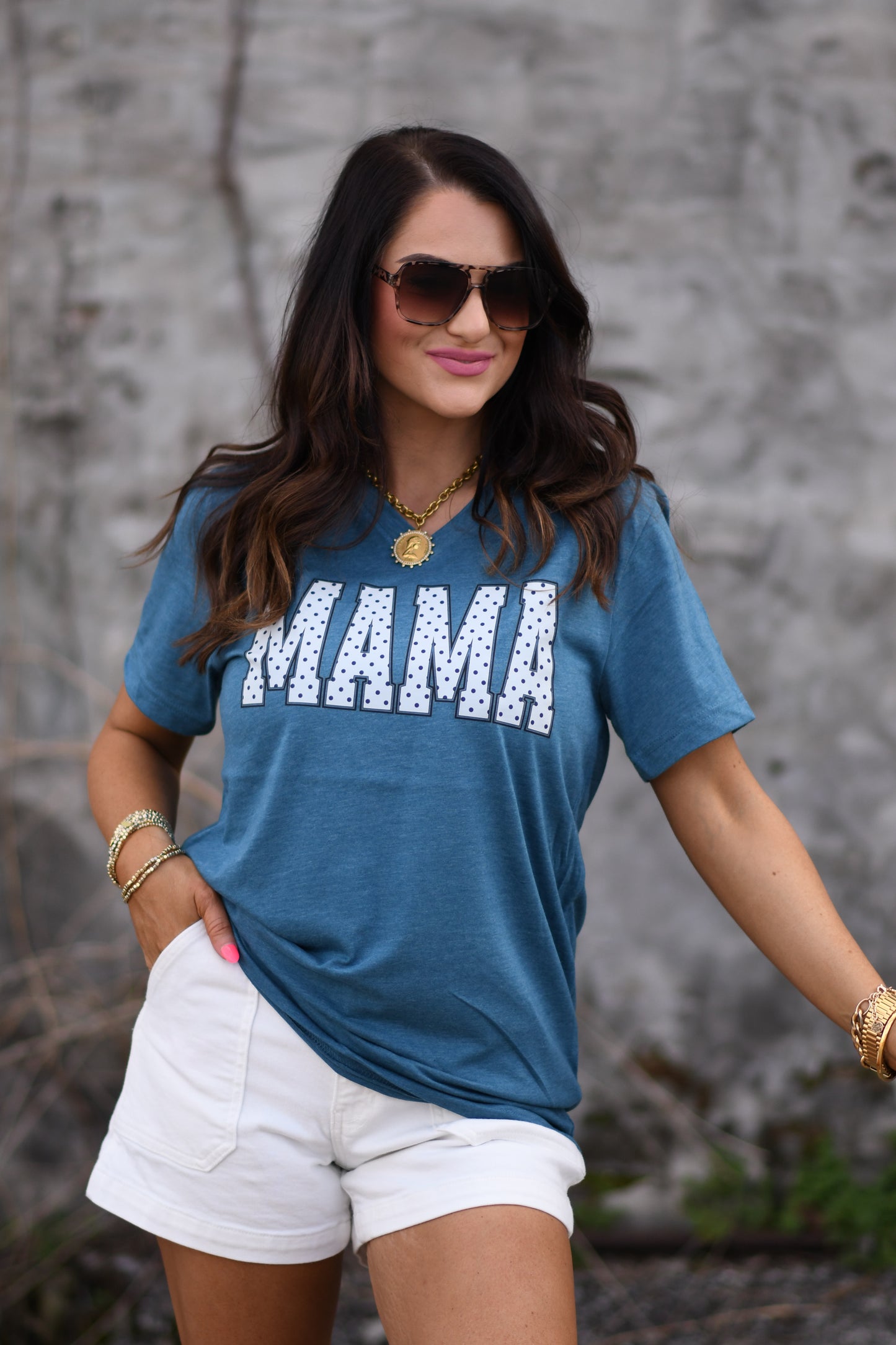 Mama Polka Dots V Neck Tee