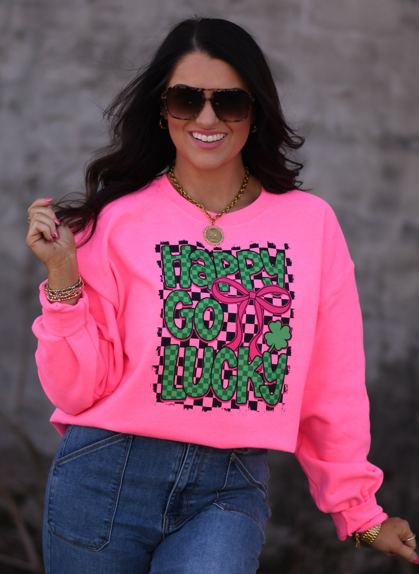 Happy Go Lucky Checkered Sweatshirt