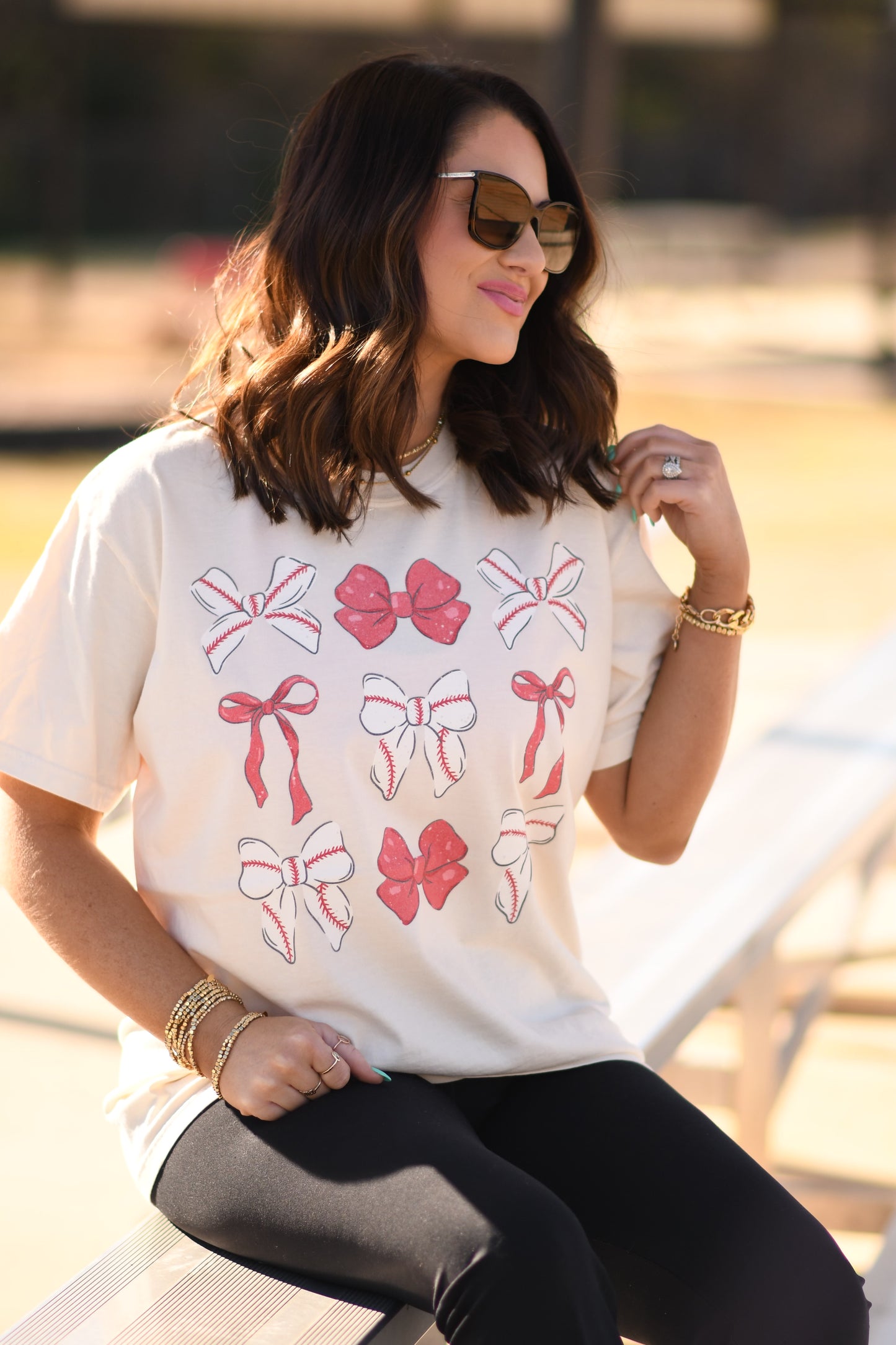 Red Baseball Bows Tee