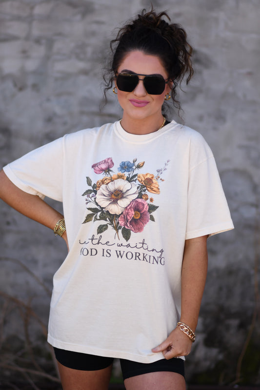 In The Waiting God Is Working Floral Tee