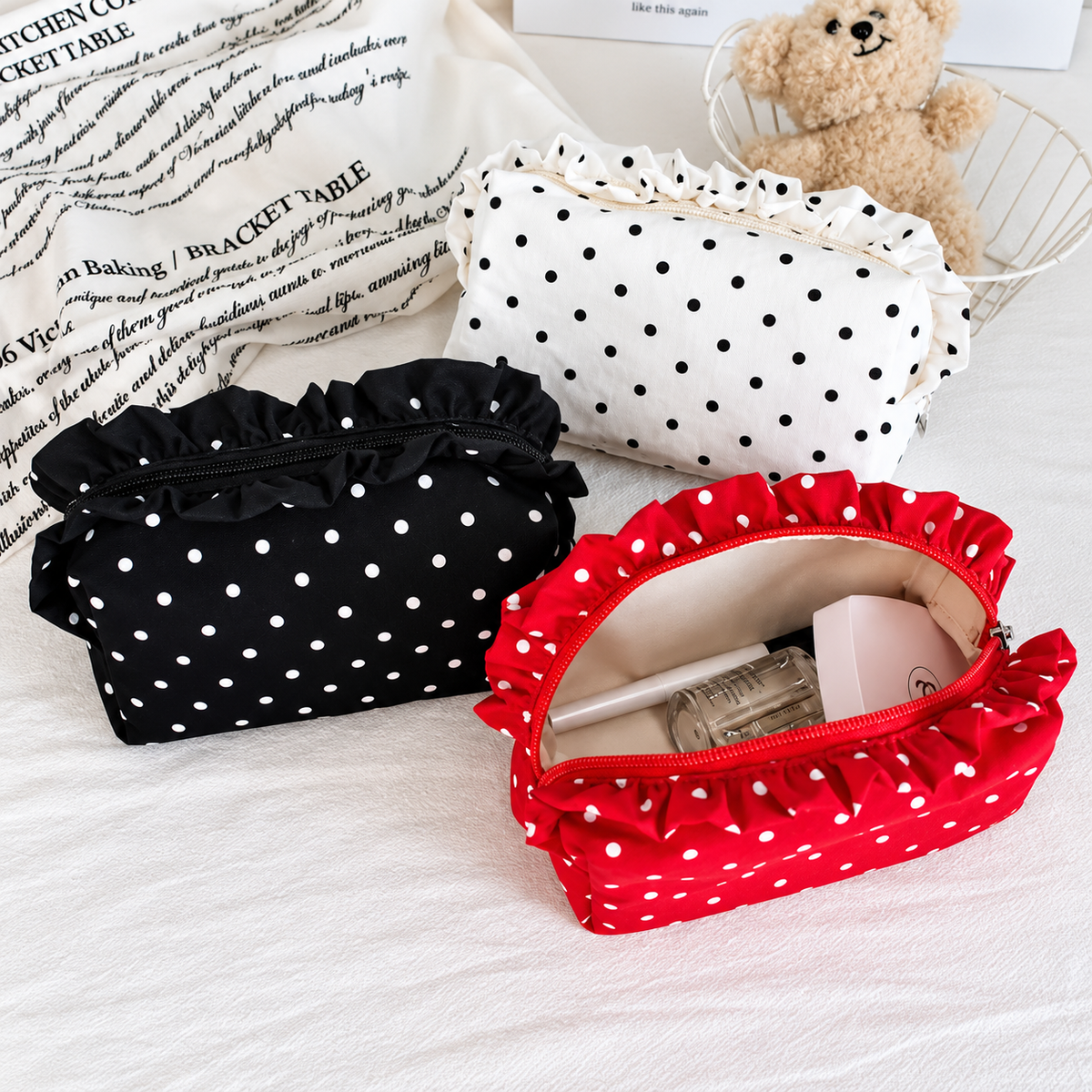 Custom Polka Dot Ruffle Zipper Bag *Pre Order* *DEAL DAYS DEAL*