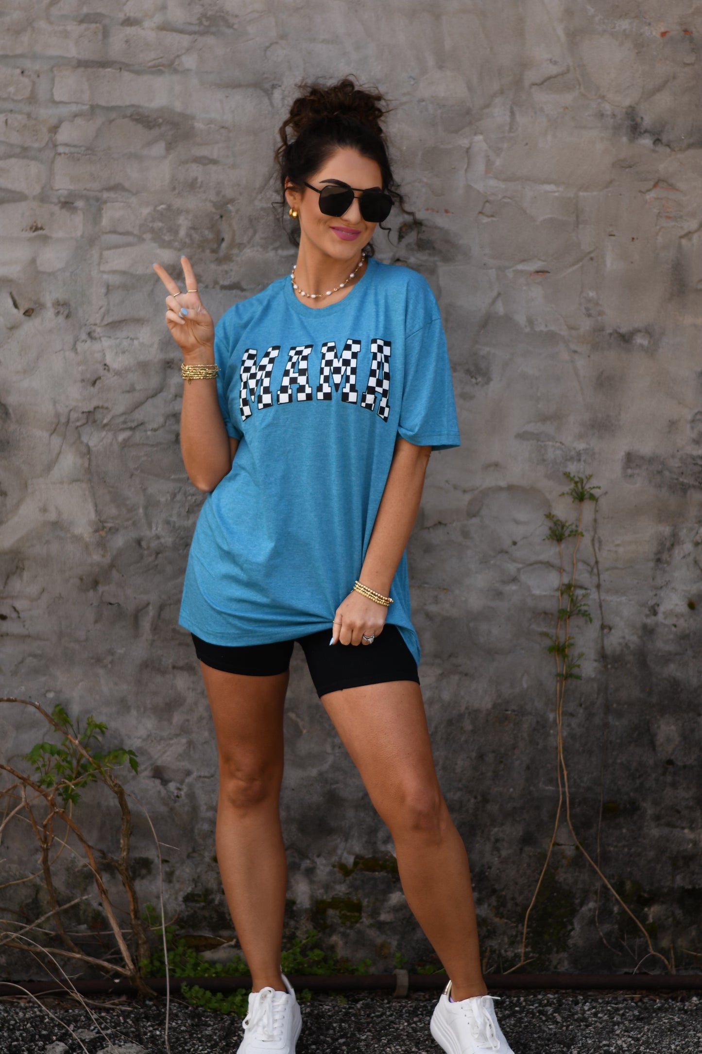 RTS Blue Checkered Mama Tee