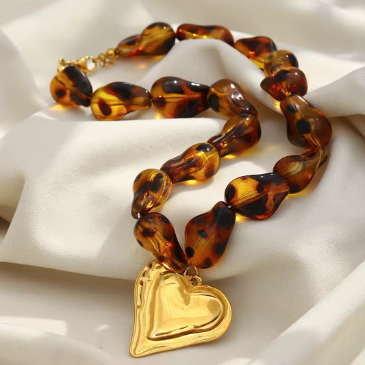 18K Gold Leopard Heart Necklace *READY TO SHIP*