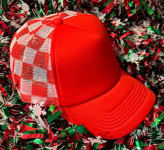 **SALE** RTS Red Checkered Trucker Hat
