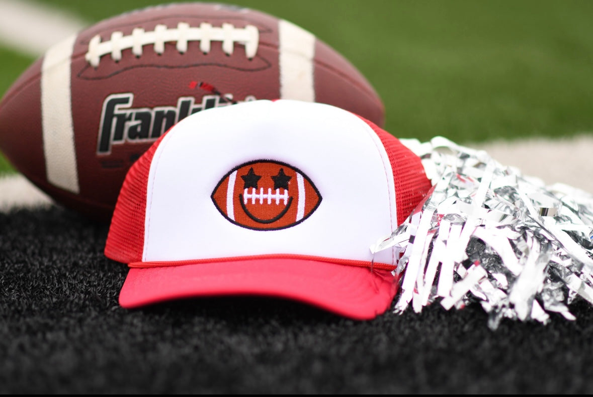 Red Football Smiley Embroidered Hat