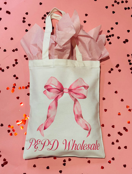 Custom Boutique Name Bow Canvas Bag