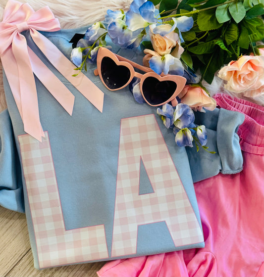 LA Pink Gingham State Sweatshirt/Tee