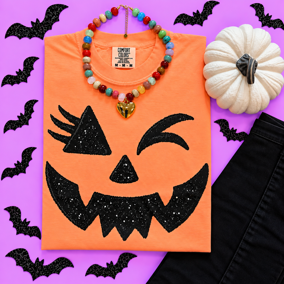 RTS Faux Glitter Jack O Lantern Face Tee