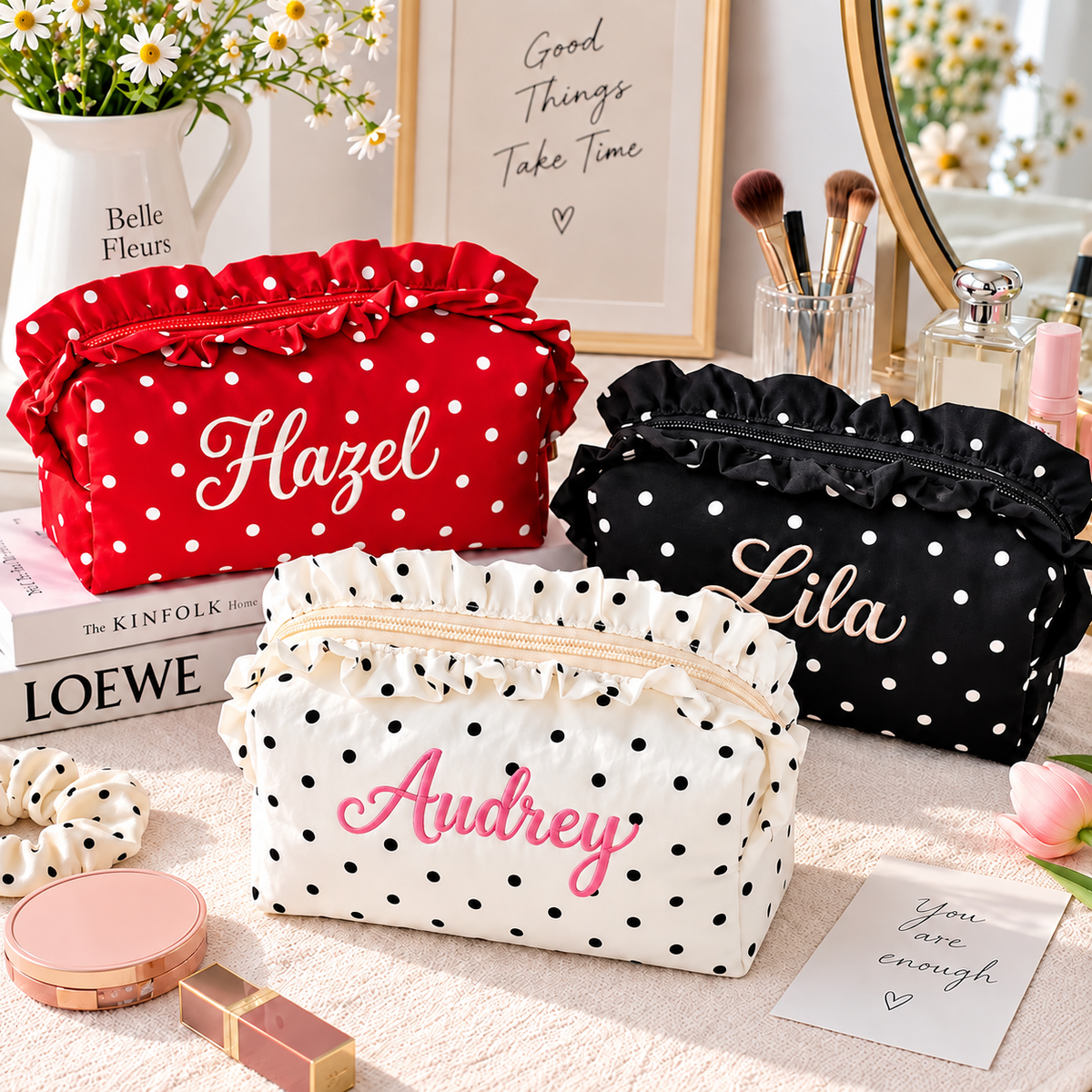 Custom Polka Dot Ruffle Zipper Bag *Pre Order* *DEAL DAYS DEAL*