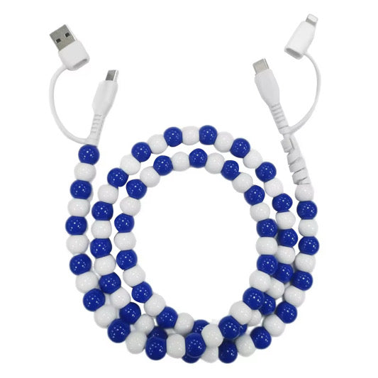 Royal Blue and White Combo Beaded Cell Phone Charger *PRE ORDER*