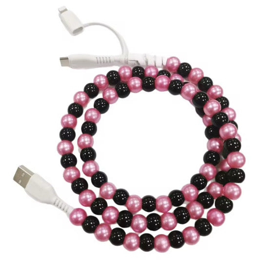 Pink And Black Combo Beaded Cell Phone Charger *PRE ORDER*