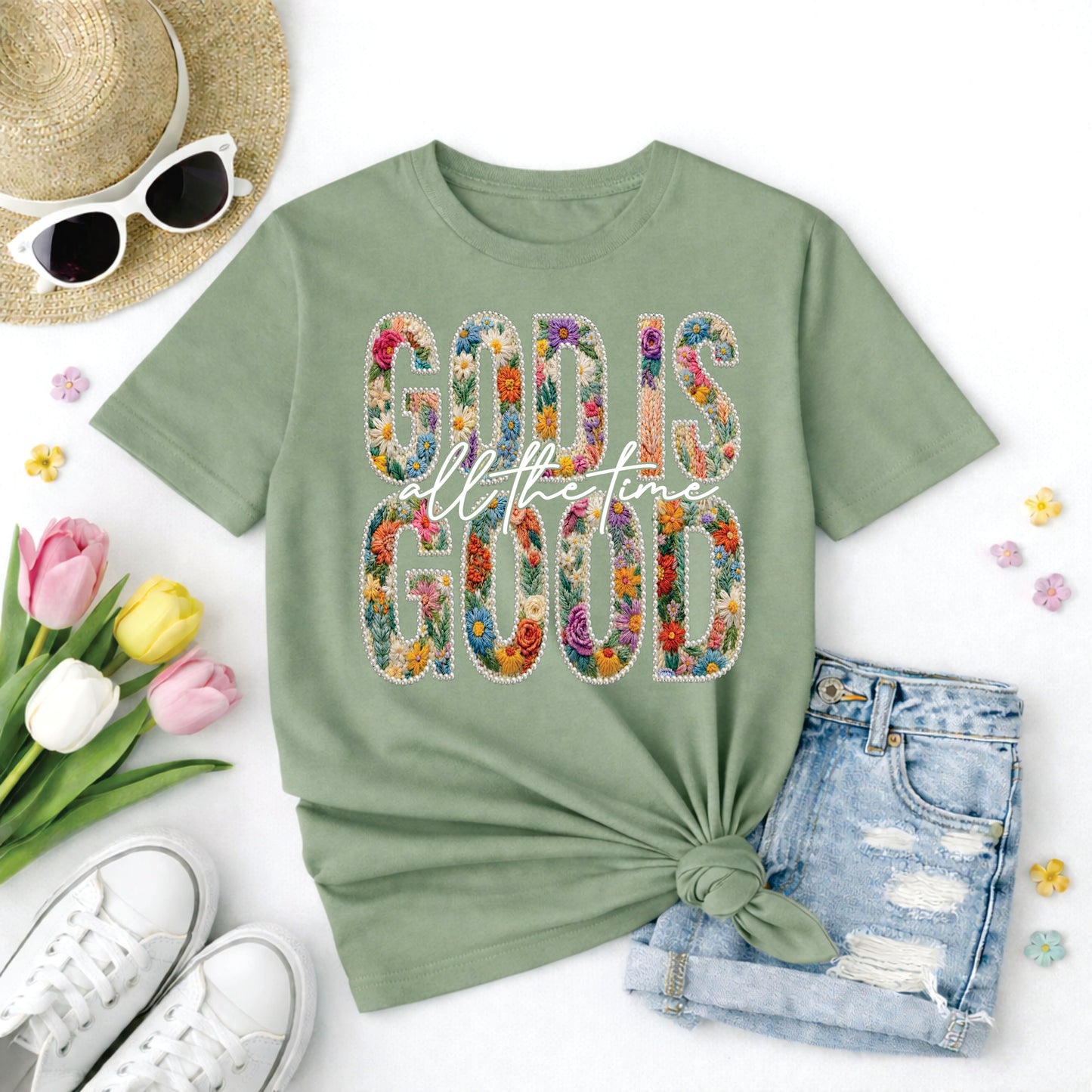 God Is Good All The Time Floral Pearl Tee *WEEKEND SALE*